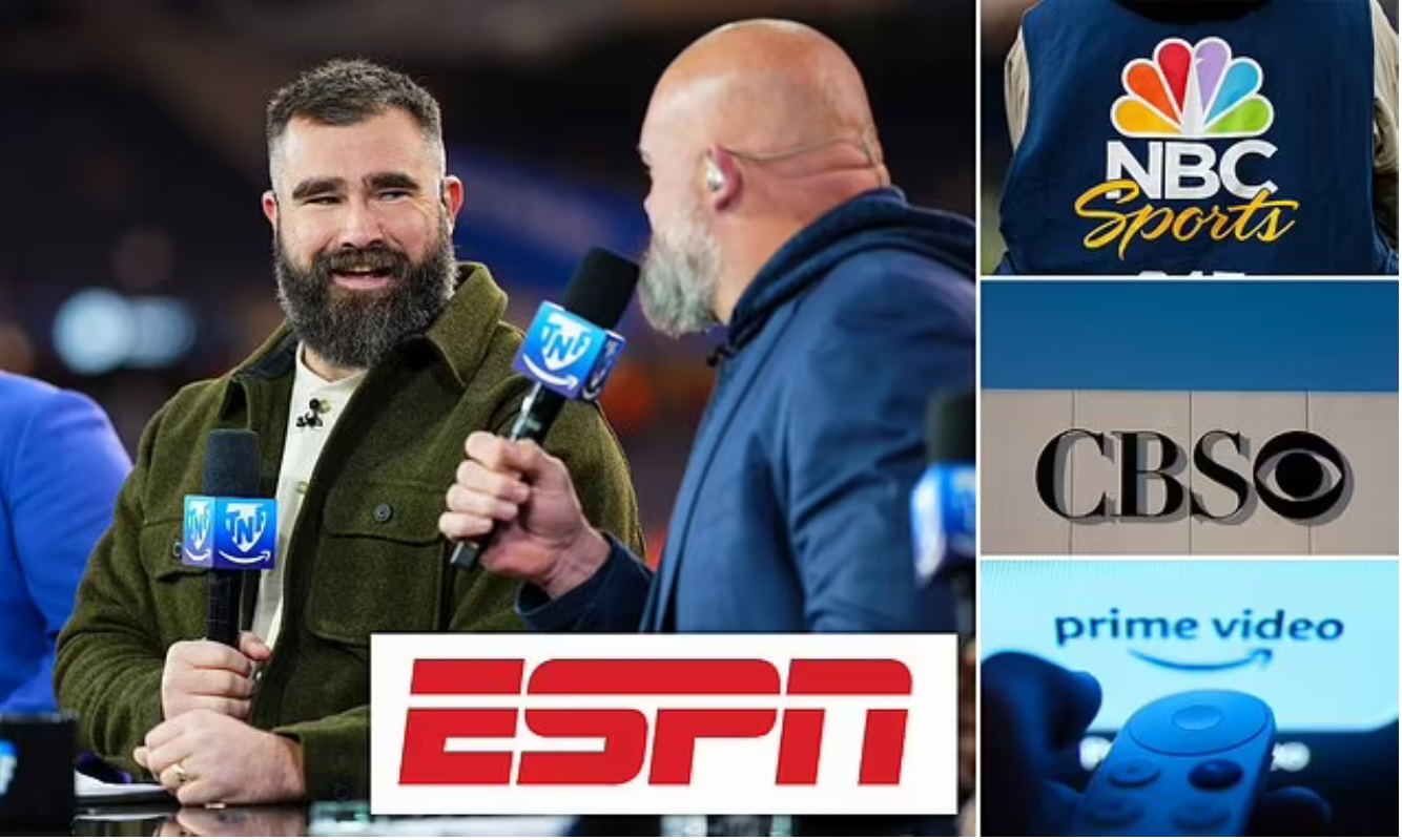 Breaking News: ESPN 'Agrees Multi-million Deal With Jason Kelce to join Monday Night Football' after Eagles legend's retirement... but network 'faces competition from NBC, CBS and Amazon Prime'