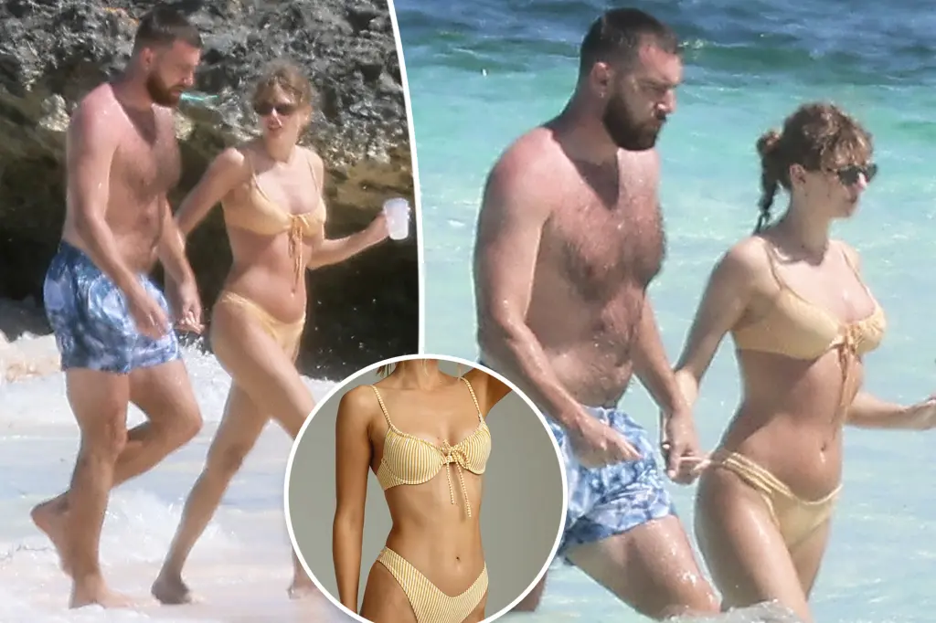 Taylor Swift Was Photographed Kissing Travis Kelce in an Expensive Yellow Bikini on Vacation