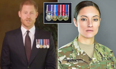 Prince Harry has been targeted for wearing his own four medals while presenting an award to US combat medic, Sergeant First Class Elizabeth Marks.