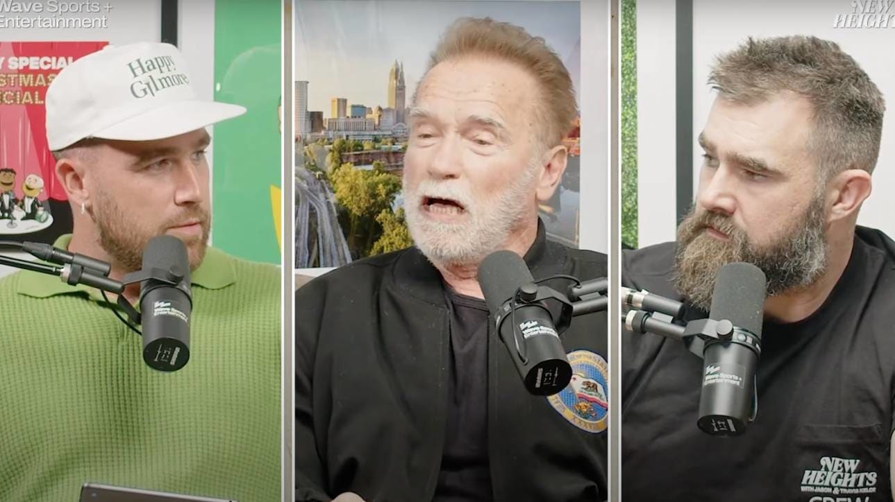 Jason and Travis Kelce unveil Arnold Schwarzenegger as special guest in New Heights teaser... after fans predicted Taylor Swift would finally make an appearance