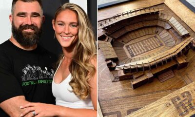 Jason Kelce was gifted a handmade wooden replica of the stadium he plays in by his wife, Kylie. Recently, the makers of the same art piece created another art piece but for Travis Kelce and Taylor Swift.