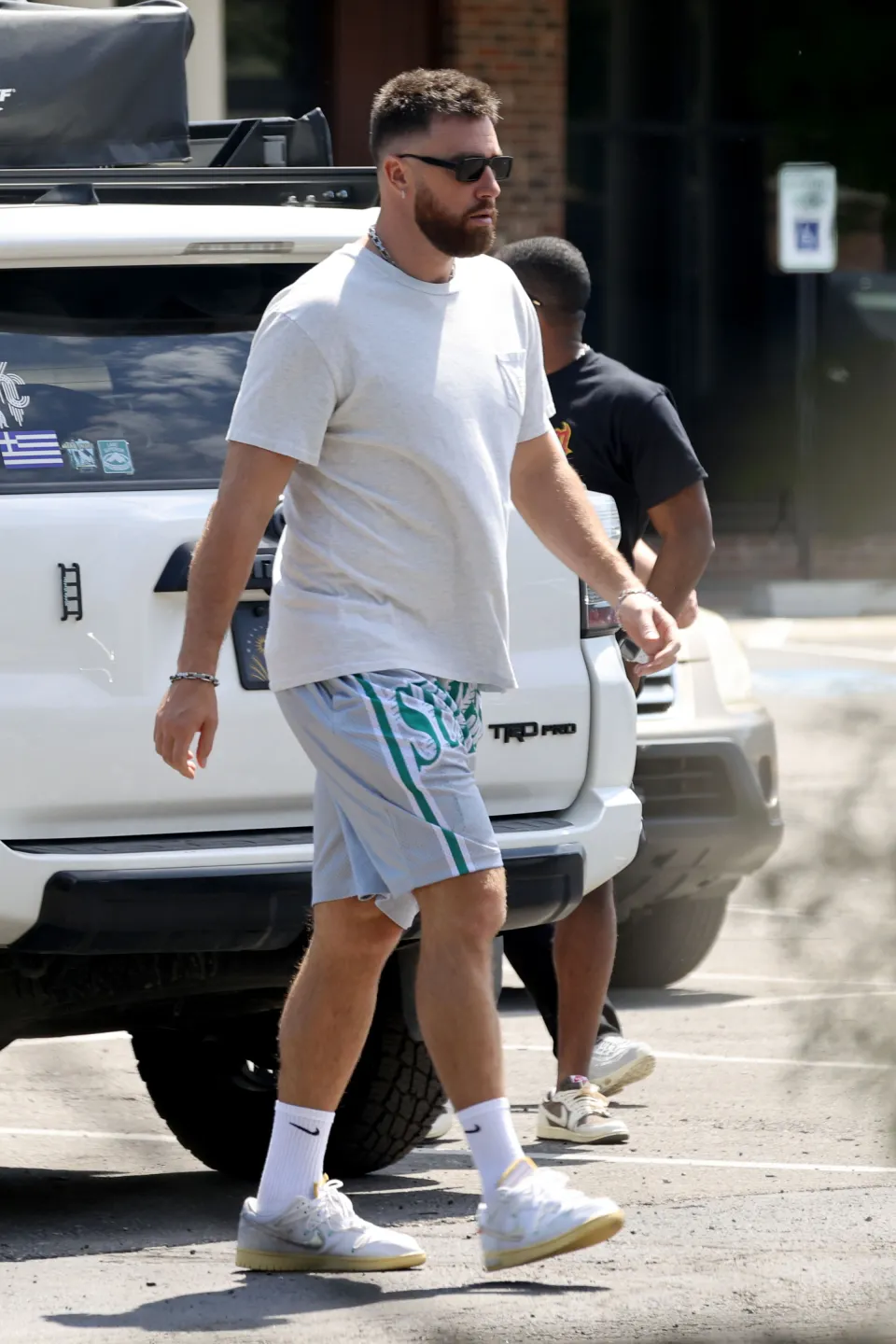 TRAVIS Kelce was spotted back on American soil as he went for lunch at one of his favorite spots after paying Taylor Swift a romantic visit in Europe.