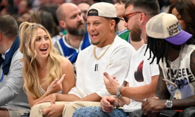 Mahomes, who tweeted his excitement after the Mavs' Game 2 victory, saying, "See y'all in Dallas!!," made good on his promise, arriving courtside with his wife Brittany.