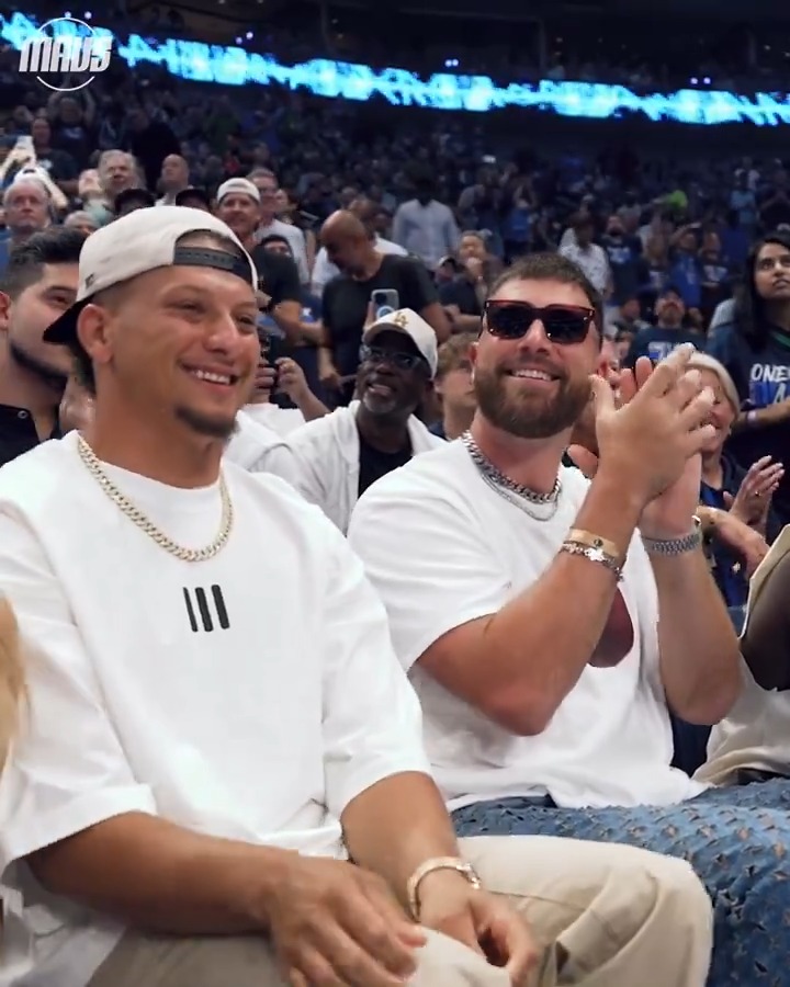 Kansas City Chiefs superstars Travis Kelce and Patrick Mahomes sat courtside for Game 3 of the Western Conference finals of the NBA playoffs on Sunday