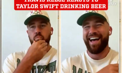 Travis Kelce has an unmissable reaction as Taylor Swift drinks beer: The captured moment showed Swift enjoying her drink at a critical moment for her boyfriend's team