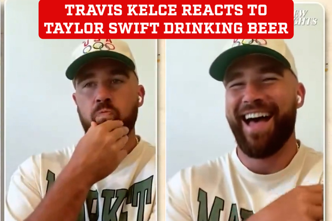 Travis Kelce has an unmissable reaction as Taylor Swift drinks beer: The captured moment showed Swift enjoying her drink at a critical moment for her boyfriend's team