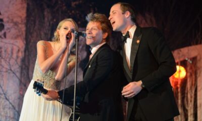 William goes wild with rock royalty: Prince joins Jon Bon Jovi and Taylor Swift on stage for impromptu performance of Livin' On A Prayer