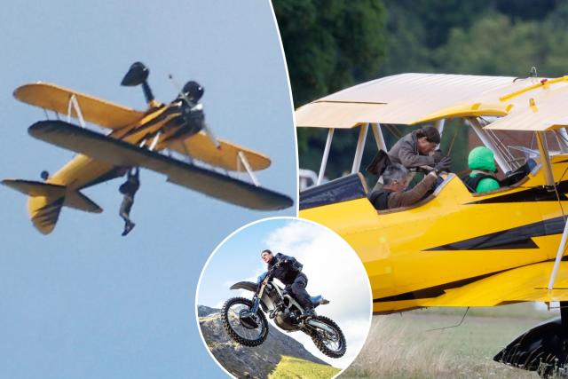 WATCH: Terrifying Moment Tom Cruise hangs off the side of a plane for his latest daredevil stunt while filming scenes for Mission Impossible